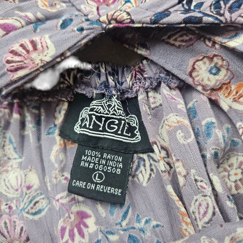 Angie Womens Floral Babydoll Mini Dress Large Purple Boho Tiered Open Back - Picture 5 of 8